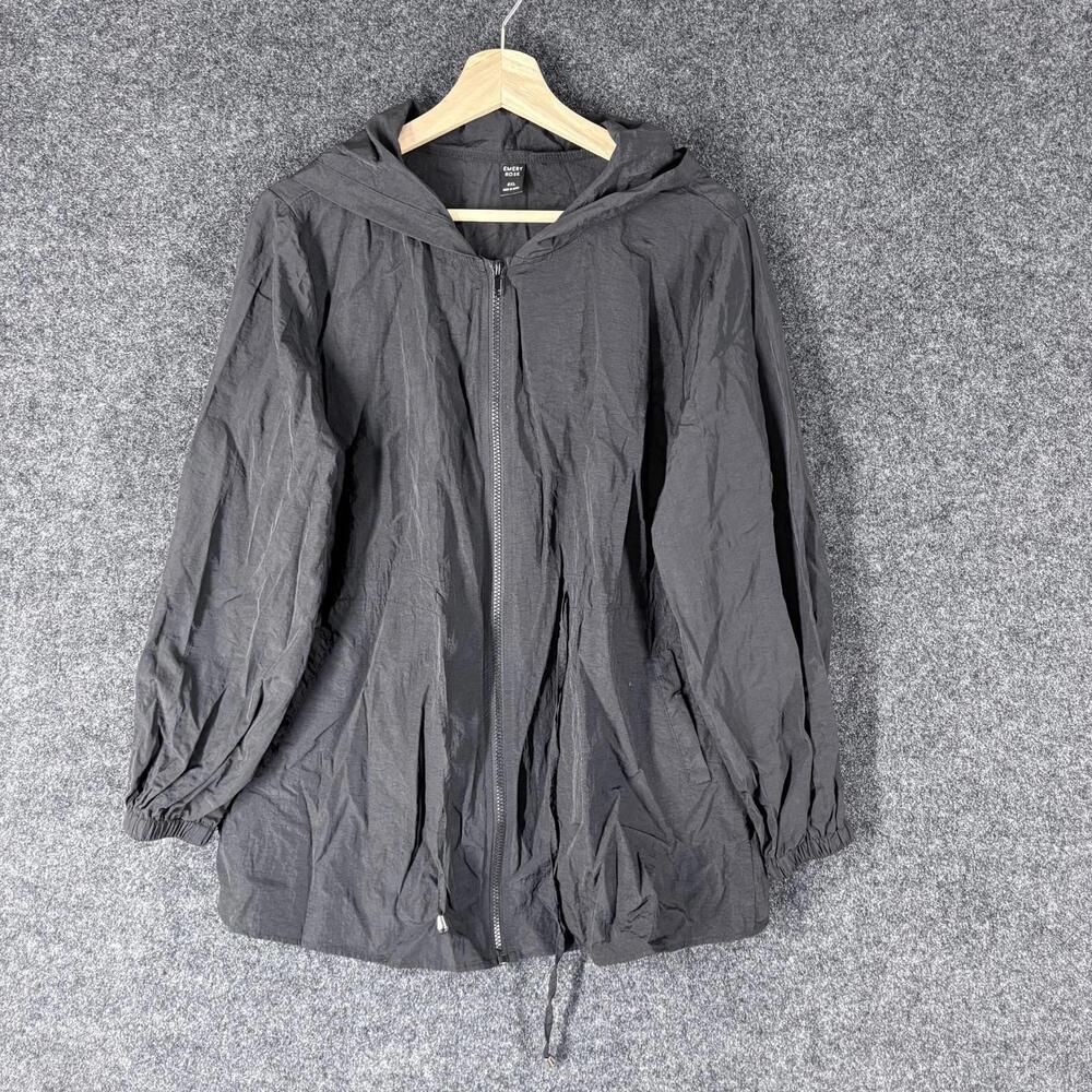 Emery Rose Windbreaker Jacket Women 0XL Black Full Zip Hooded Long Sleeve Casual